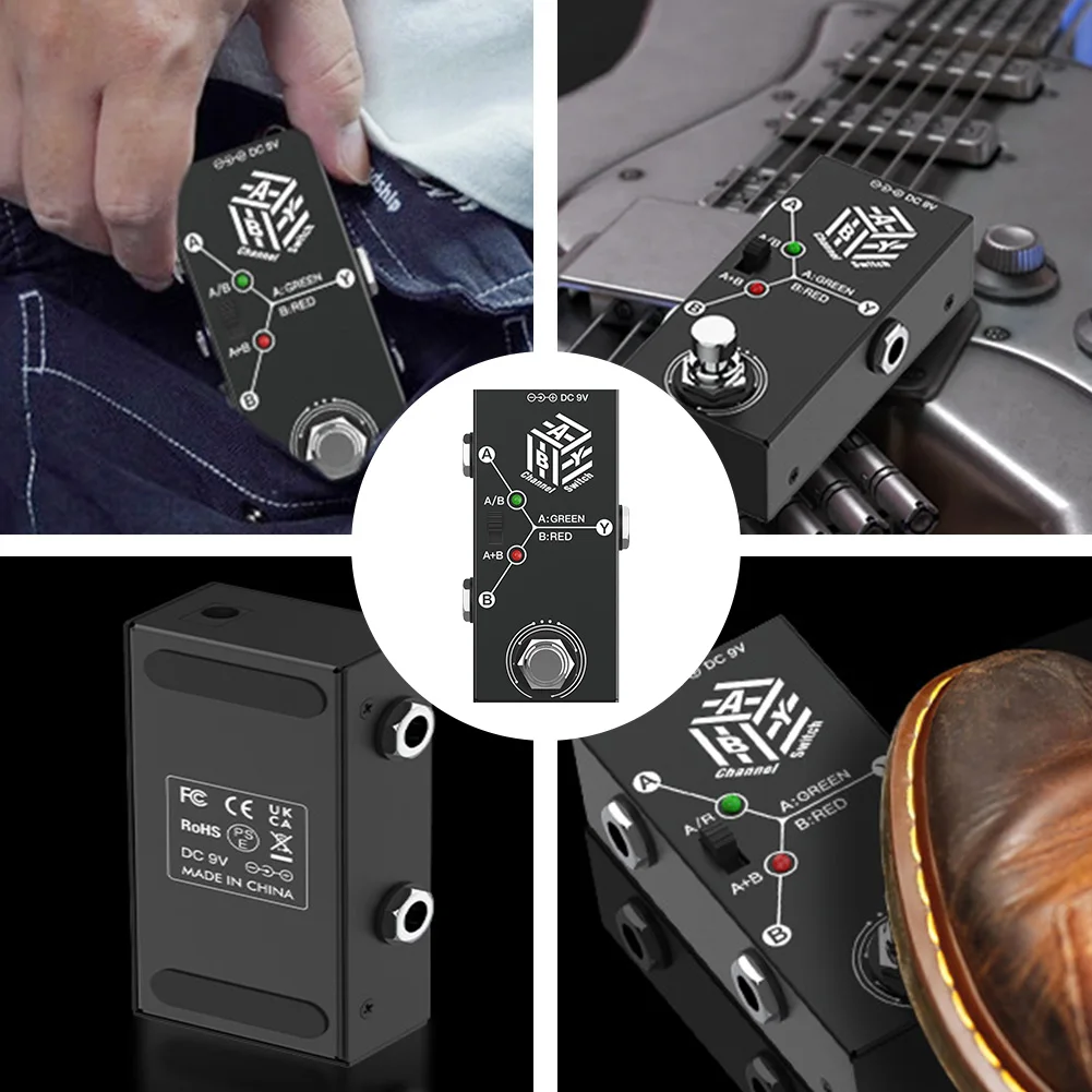 ABY Box-Selector de línea con carcasa de Metal, Pedal de bajo de guitarra True Bypass, Mini Pedal de efecto de guitarra antideslizante para bajo de guitarra eléctrica